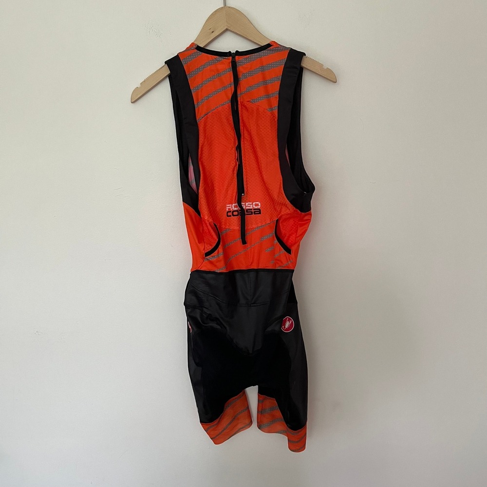 Castrelli Rosso Corsa Triathlon Suit Mens Large Orange Black Made in Italy Zip
